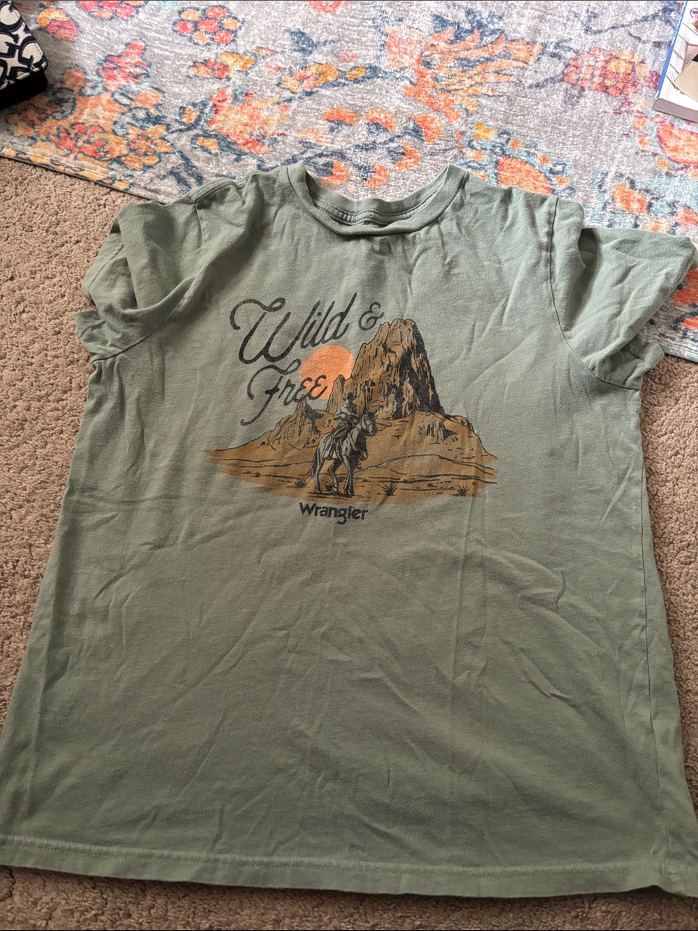 Wrangler Olive Green 'Wild & Free' Graphic Short Sleeve Tee
